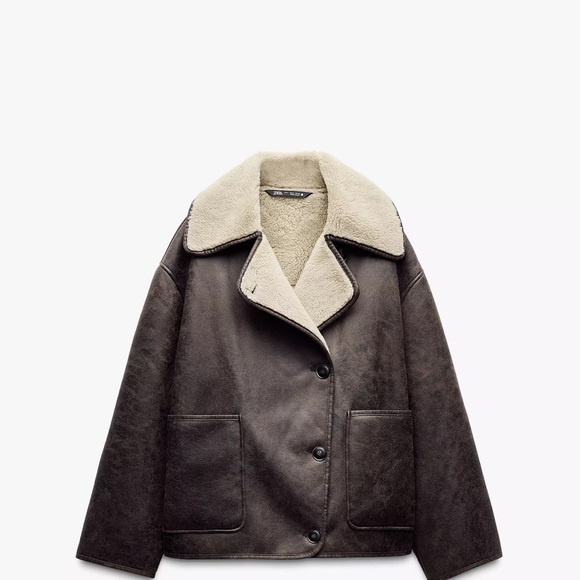 Zara Jackets & Blazers - Zara Dark Brown Teddy Jacket with Cream Collar